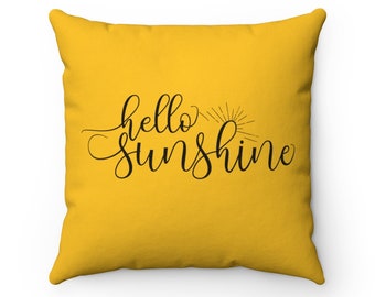 Hello Sunshine Yellow Throw Pillow Bright Farmhouse Home Decor Accent