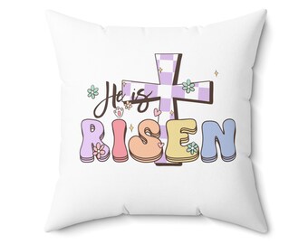 He Is Risen Easter Cross Decorative Throw Pillow Christian Spring Decor
