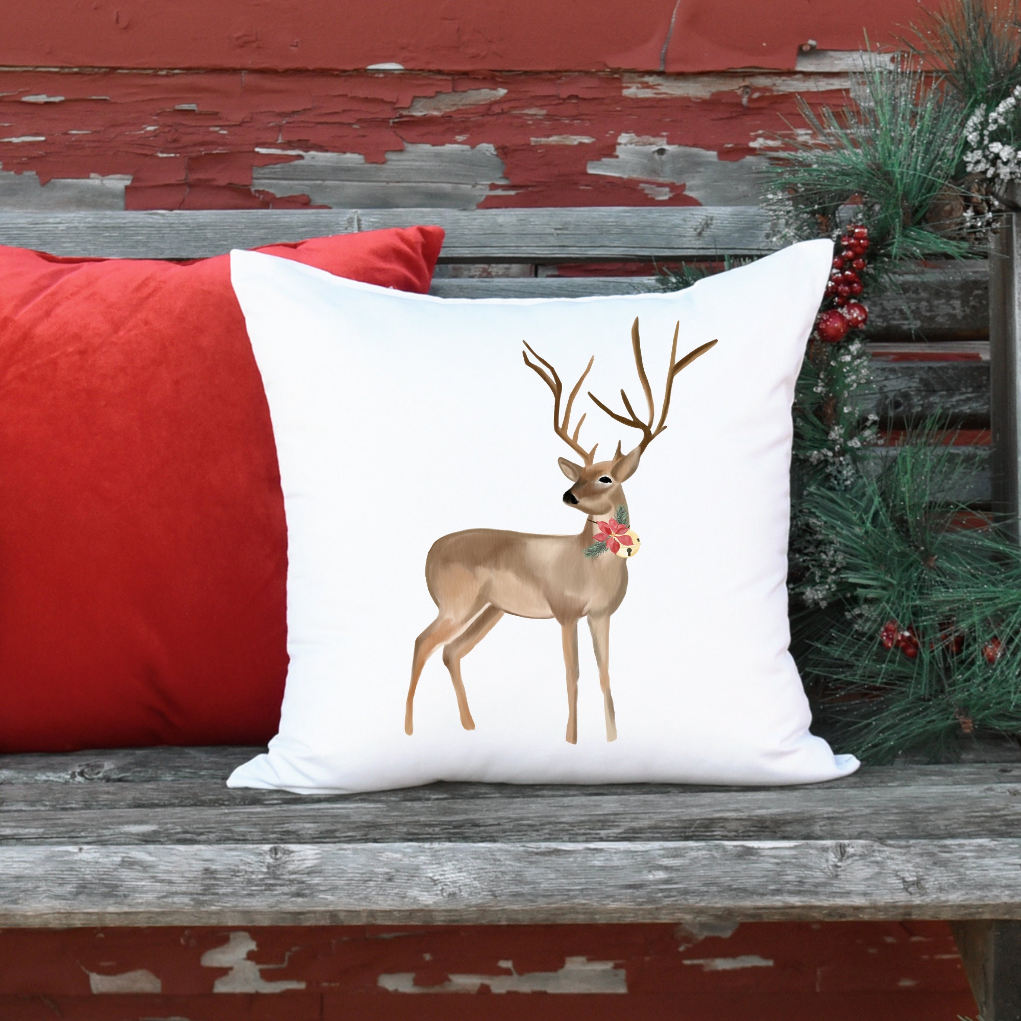 Deer christmas pillow sale