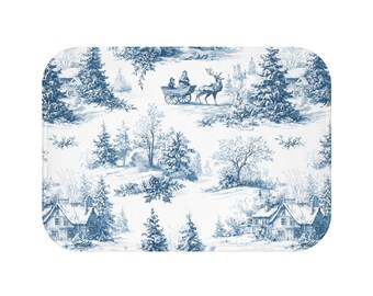 Winter Toile Bath Mat, Blue & White Christmas Decor