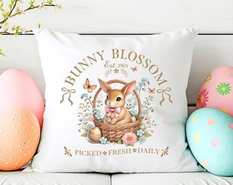 Cojín decorativo de conejo de Pascua, estilo vintage de granja, decoración primaveral, regalo para guardería