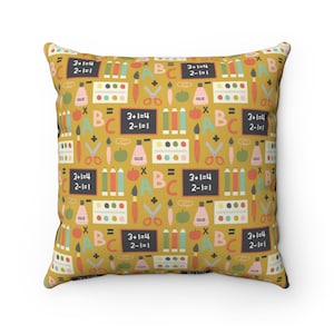 Personalized Teacher Pillow Cover: School Supplies Pattern
