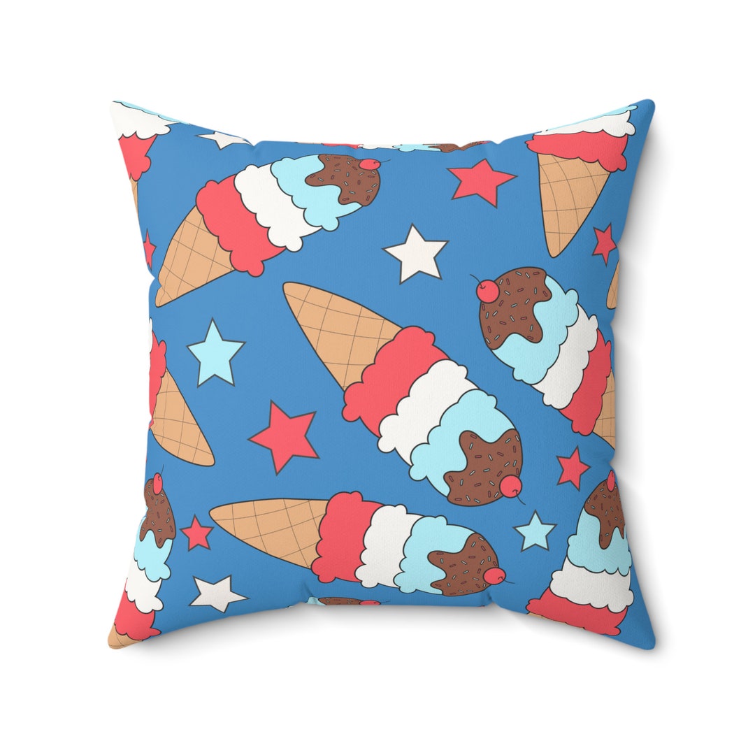 Patriotic Ice Cream Pillow for 4th of July Decor, Red White and Blue