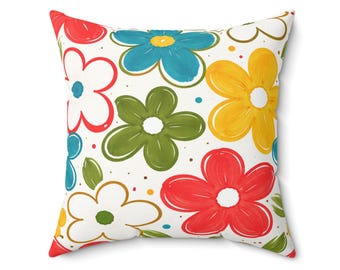 Colorful Floral Throw Pillow Or Cover Retro Daisy Boho Farmhouse Decor