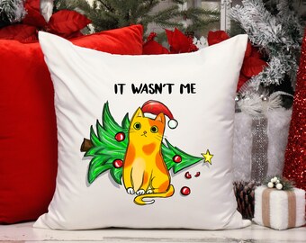 Funny Cat Christmas Pillow, Xmas Coffee Pillow Cover, Funny Christmas Tree Pillow, Festive Christmas Gift, Cat Lover Gift, Holiday Decor