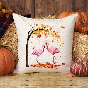 Fall Flamingo Throw Pillow Cover Pink Flamingos Fall Beach Pillow Coastal Decor Tropical Decor Fall Throw Pillows Autumn Home Decor Etsy