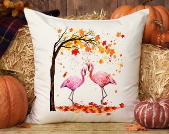 Fall Flamingo Throw Pillow Cover Pink Flamingos Fall Beach Pillow Coastal Decor Tropical Decor Fall Throw Pillows Autumn Home Decor Etsy