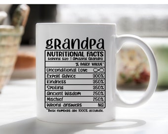 Grandpa Coffee Mug Gift, Gift for Grandpa, Grandpa Nutritional Facts Gift Coffee Mug for Men, Gift for Him Coffee Mug, New Cute Grandpa Mug