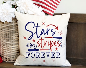 Stars and Stripes Forever Patriotic Throw Pillow USA Red White Blue Decor