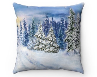 Winter Forest Pillow Cover: Snowy Pine Tree Cabin Decor