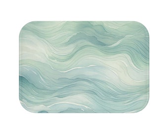 Ocean Waves Bath Mat, Beachy Bathroom Decor, Ocean Bath Rug, Microfiber Memory Foam Bath Mat, Anti Slip, Beach House Blue Bathroom Decor