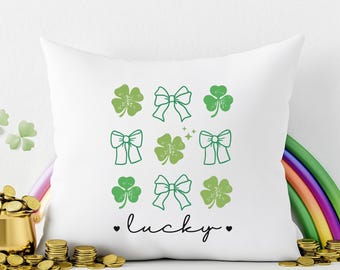 Coussin décoratif avec noeud trèfle porte-bonheur, décoration de ferme de la Saint-Patrick