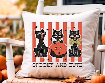 Spooky And Cute Black Cat Halloween Throw Pillow Pumpkin Fall Decor