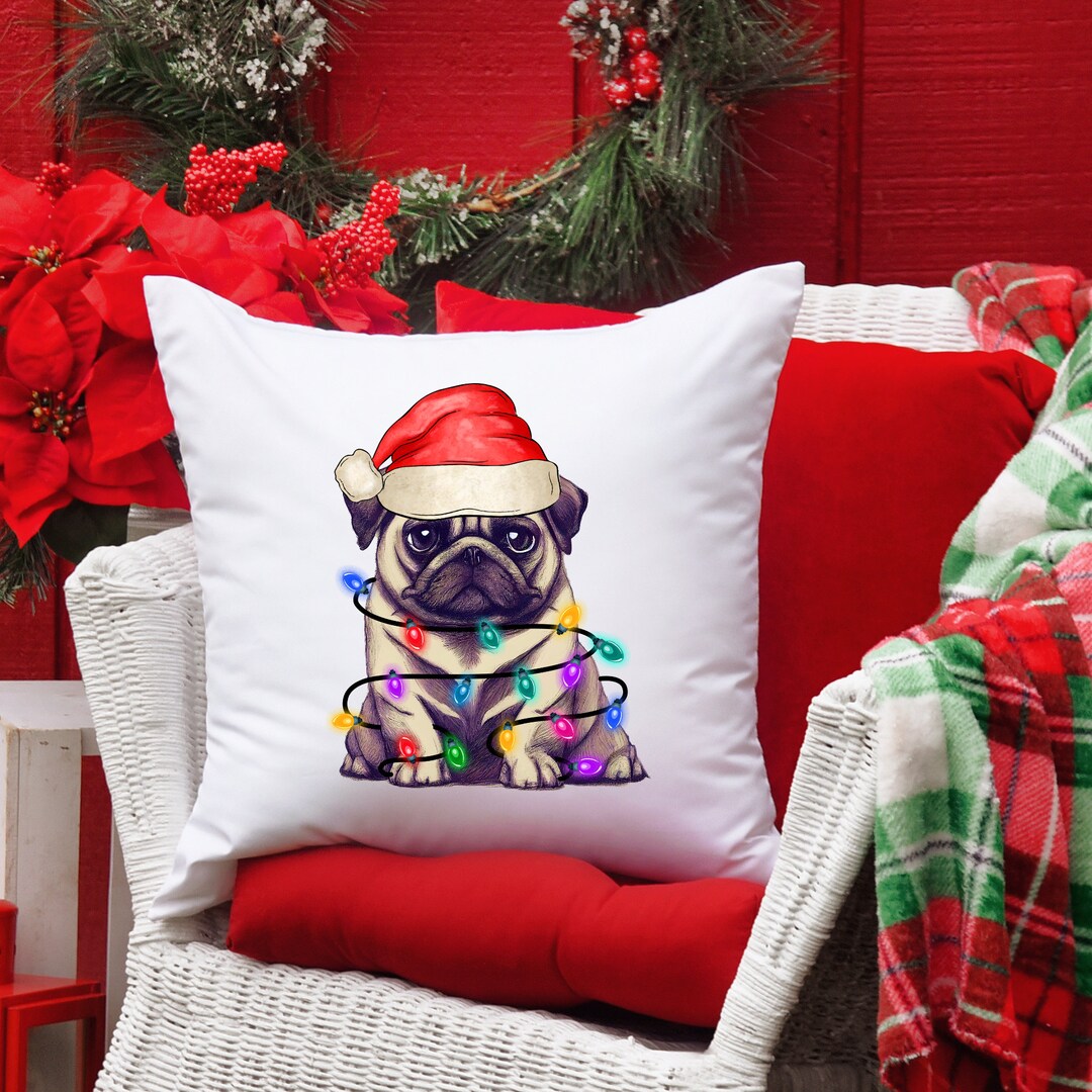 Christmas Winter Pug Dog With Christmas Lights Pillow Dog Lover Pillow Holiday Pillow Winter Decor Pillow Holiday Decor Pug Lover Etsy