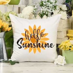 Hello Sunshine Sunflower Throw Pillow, Summer Pillow Cover, Spring Pillow Cover, Cushion Case, Summer Decor, Spring, Floral Home Decor