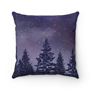 Winter Trees Pillow, Winter Landscape Pillow Cover, Christmas Winter Home Decor, Gift, Evergreen Trees Pillow, Winter Decor, Snowy Night
