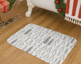 Christmas Tree Bath Mat, Minimalist Forest, Holiday Bathroom Decor
