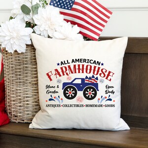 Patriotic Farmhouse Pillow, Summer USA Pillow Cover, Summer Home Decor, Patriotic Home Decor, Memorial Day 4th of July Decoration, Truck