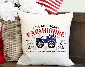 All American Farmhouse Throw Pillow Patriotic Country Home Decor
