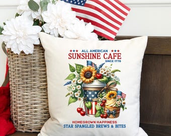 Patriotic Farmhouse Throw Pillow Americana July 4th Decor Rustic Country Cushion