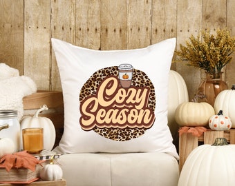 Cozy Season Pillow, Fall Leopard Pillow Cover, Thanksgiving Pillow, Fall Decor, Autumn Decor, Pumpkin Spice Pillow, Pumpkin Lover Decor