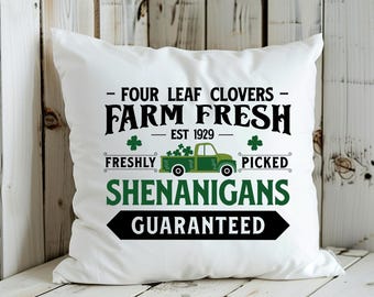 Farmhouse Shamrock Throw Pillow Four Leaf Clover St Patricks Day Green