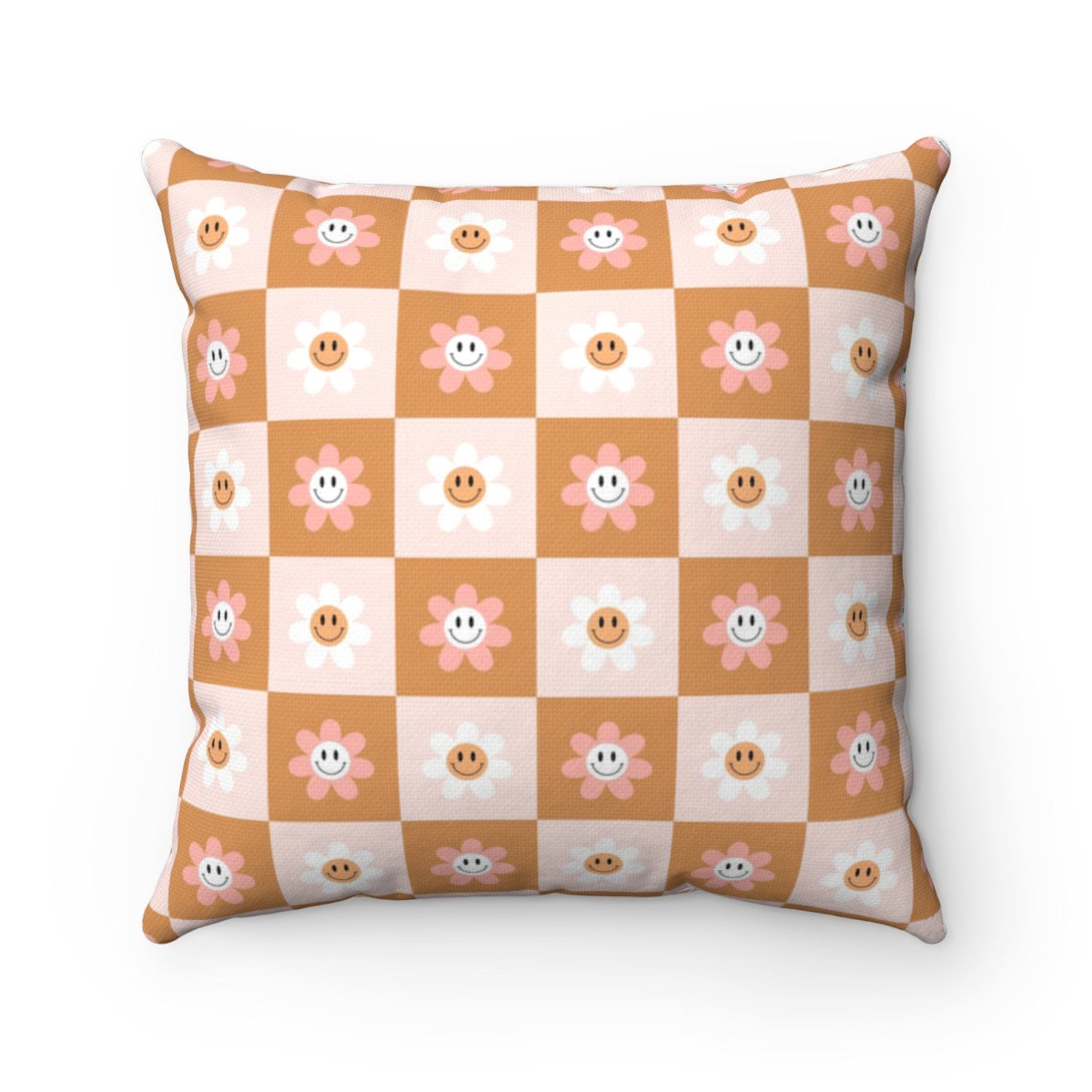 Retro Smiley Face Flower Pillow Daisy Retro Pillow Cover Etsy