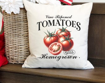 Tomato Throw Pillow Vine Ripened Homegrown Farmhouse Kitchen Decor