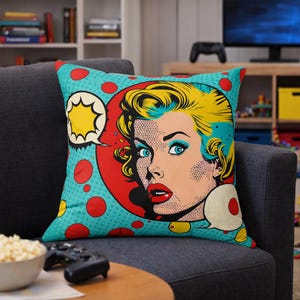 Pop Art Throw Pillow Retro Comic Style Colorful Modern Sofa Decor