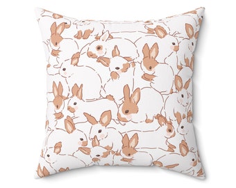 Bunnies Throw Pillow - Bunny Pillow Cover - Whimsical Bunnies Square Throw Pillow - Springtime Pillow - Woodland Bunnies - Easter Decor