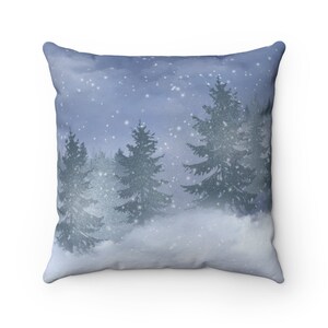 Winter Trees Pillow, Winter Landscape Pillow Cover, Christmas Winter Home Decor, Gift, Evergreen Trees Pillow, Winter Decor, Snowy Night