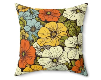 Funda de cojín decorativa floral retro de estilo moderno de mediados de siglo