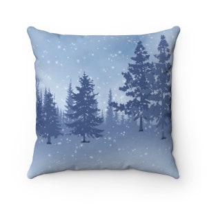 Winter Trees Pillow, Winter Landscape Pillow Cover, Christmas Winter Home Decor, Gift, Evergreen Trees Pillow, Winter Decor, Snowy Night