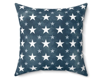 Patriotic Star Pillow Blue White Americana Farmhouse USA Decor