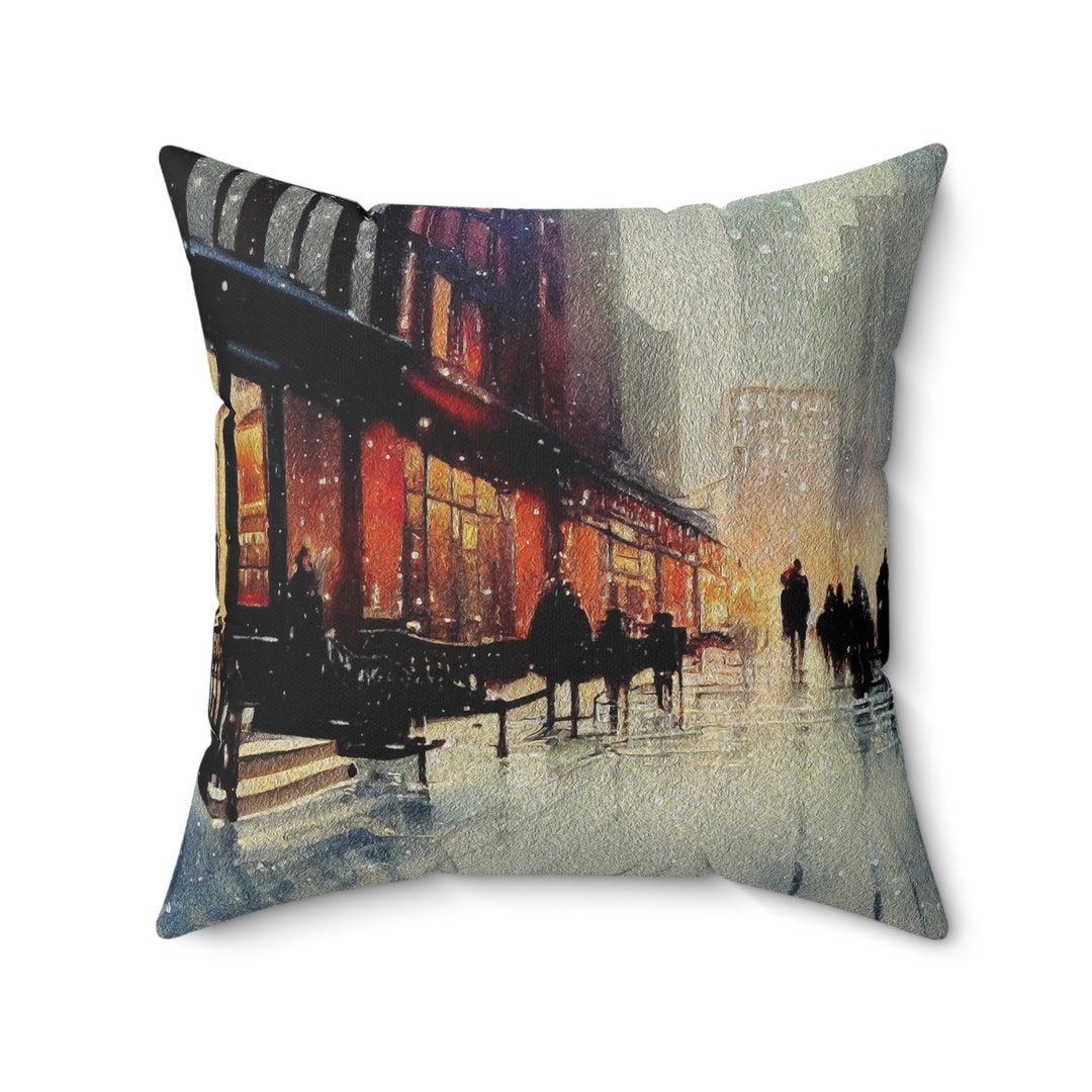 Winter City Scene Pillow, Winter Pillow Cover, Christmas Winter Home