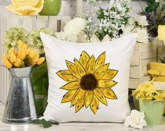 Farmhouse Sunflower Decorative Throw Pillow, Rustic Country Floral Cushion Cover, Farmhouse Chic Home Decor, Handmade Sunflower Pillow