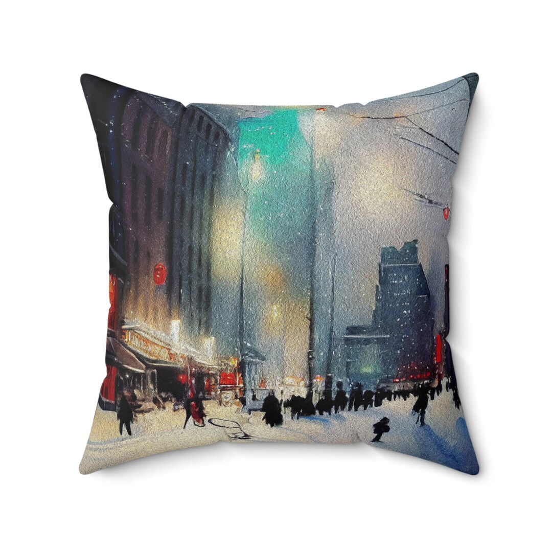 Winter City Scene Pillow, Winter Pillow Cover, Christmas Winter Home