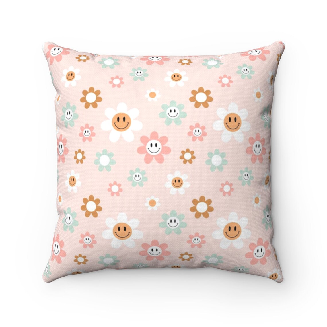 Retro Smiley Face Flower Pillow Daisy Retro Pillow Cover Etsy