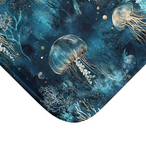 Ocean Jellyfish Bath Mat, Nautical Home Decor, Sea Life Bath Rug, Coastal Bathroom Accessories, Beach House Gift, Beach House Decor