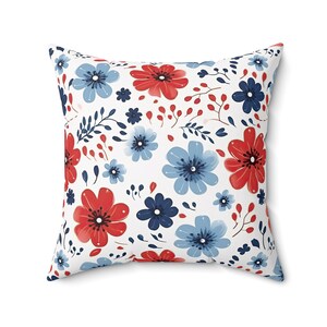Patriotic Red White Blue Floral Pillow, Summer Floral Pillow Cover, Summer Home Decor, Patriotic Home Decor, Memorial Day 4th of July