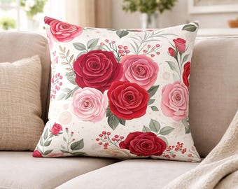Floral Rose Throw Pillow Decorative Cottagecore Farmhouse Sofa Cushion