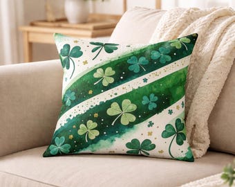 St Patricks Day Throw Pillow Shamrock Green Stripe Farmhouse Decor