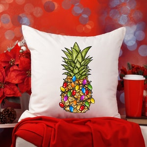 Christmas Pineapple Throw Pillow Holiday Tropical Farmhouse Decor Cute Gift