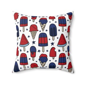 Patriotic Ice Cream Throw Pillow, Red White Blue Summer Decor, 4th of July Popsicle Cushion, Patriotic Home Decor, Adorable Pillow