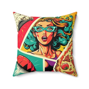 Poduszka Pop Art - Prezent dla taty - Poszewka na poduszkę w komiksie - Wydruk Pop Art - Poduszka do pokoju gier - Retro - Komiks - Poduszka dekoracyjna - Połowa wieku