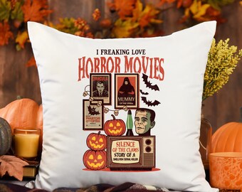 Horror Movies Throw Pillow Halloween Decor Gothic Spooky Couch Cushion Gift