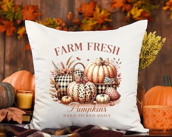 Cojín de calabazas frescas de granja: estampado de leopardo, decoración otoñal