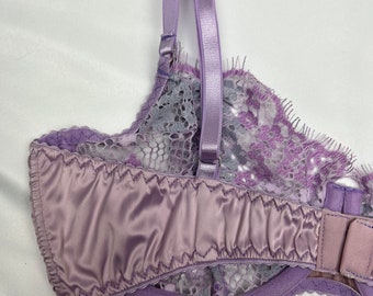 Lilac satin and lace bra