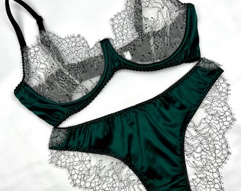 Celeste Emerald Silk Panties, Emerald Green Panties, Green Panties, See Through Panties, Green Lingerie