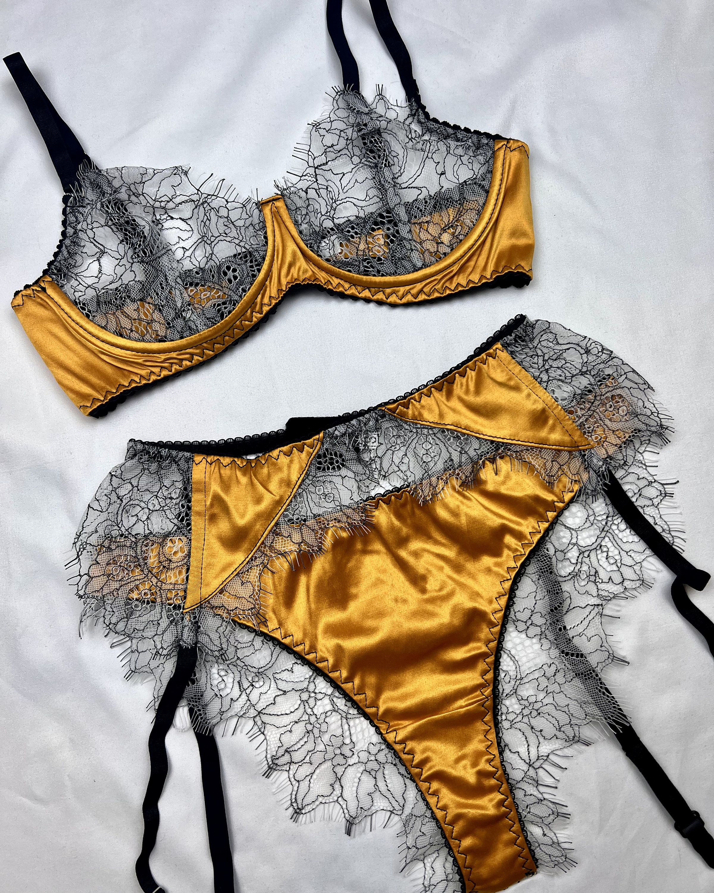 Black Sparkly Soft Lace Lingerie Set/ Black and Gold Lace Bralette and Low  Waist Lace Knickers/ Bespoke Sparkly Underwear 